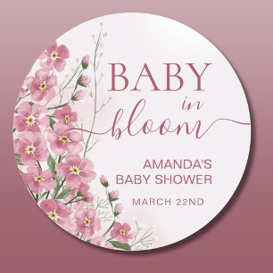 Baby in Bloom Girl Roze Bloemen Douche Ronde Sticker