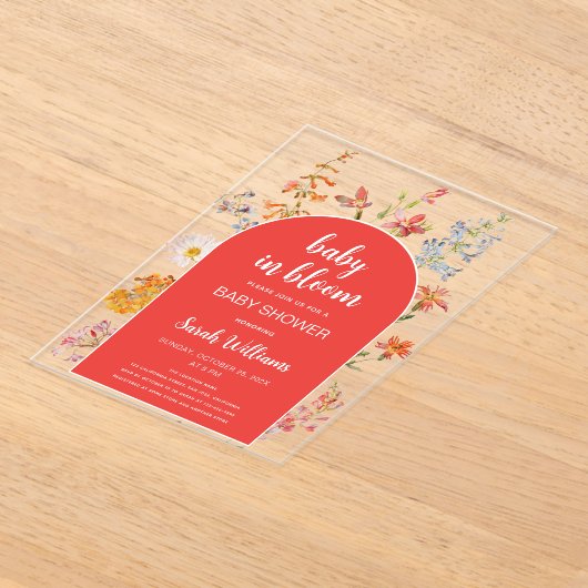 Baby in Bloom Girl Shower Wildflowers Red Arch Acryl Uitnodigingen (Laagn)