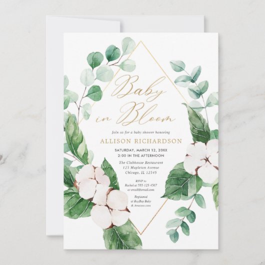 Baby in Bloom gold greenery gender - neutrale douc Kaart (Voorkant)