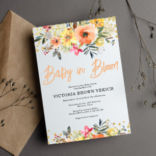 Baby in Bloom Goud Sinaasappel Baby shower Uitnodi Kaart