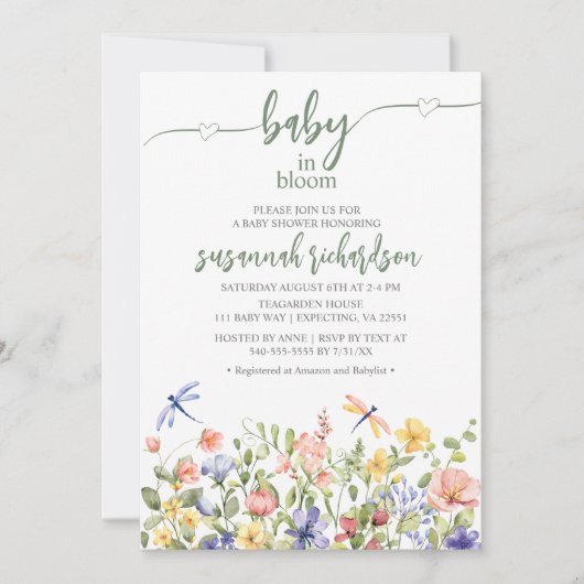 Baby in Bloom Groene Wilde Bloemen Baby Shower Kaart (Voorkant)
