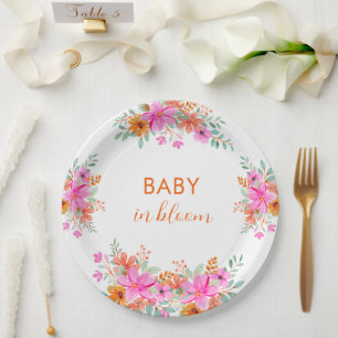 Baby in Bloom heldere zomerse bloemendouche Papieren Bordje