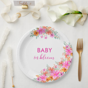 Baby in Bloom heldere zomerse bloemendouche Papieren Bordje