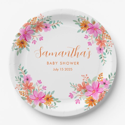 Baby in Bloom heldere zomerse bloemendouche Papieren Bordje (Voorkant)