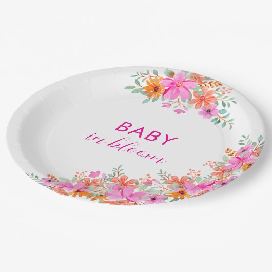 Baby in Bloom heldere zomerse bloemendouche Papieren Bordje (Gekanteld)
