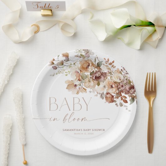 Baby in Bloom herfst rustieke floral baby shower Papieren Bordje (Huwelijk)
