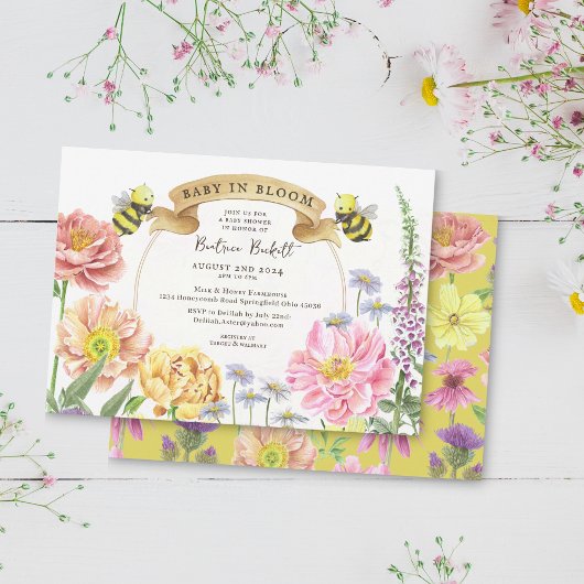 Baby in Bloom Honey Yellow Wildflower Baby shower Kaart