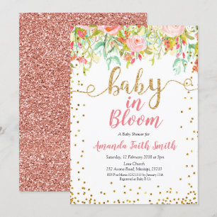 Baby in Bloom Invitation Card Roos gold Kaart