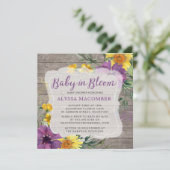 Baby in Bloom Jaune Purple Baby shower Invitation (Debout devant)