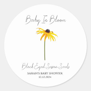 Baby In Bloom l Black eyed susan Seeds Baby shower Ronde Sticker