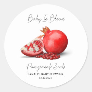 Baby in Bloom l Granaatappel Zaden Baby shower Ronde Sticker