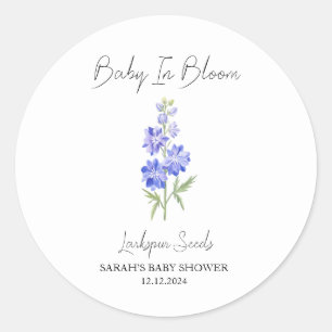 Baby in Bloom l Larkspur Seeds Baby shower Ronde Sticker