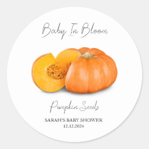 Baby in Bloom L Pompoenpitten Baby shower Ronde Sticker