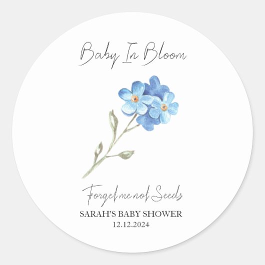 Baby In Bloom l Vergeet me niet Seeds Baby shower Ronde Sticker (Voorkant)