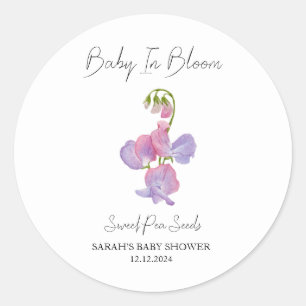 Baby in bloom l zoete erwtenzaden Baby shower Ronde Sticker