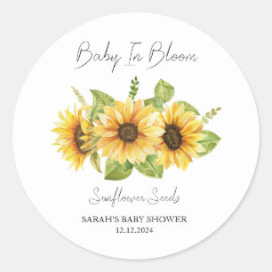 Baby in Bloom L Zonnebloempitten Baby shower Ronde Sticker