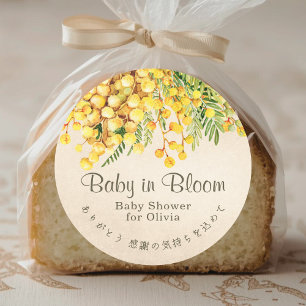 Baby in Bloom Mimosa Bloemenschildering Kraft Ronde Sticker