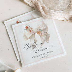 Baby in Bloom Neutral Floral Bow Baby shower Servet