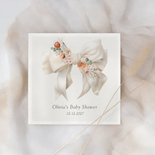 Baby in Bloom Neutral Floral Bow Baby shower Servet