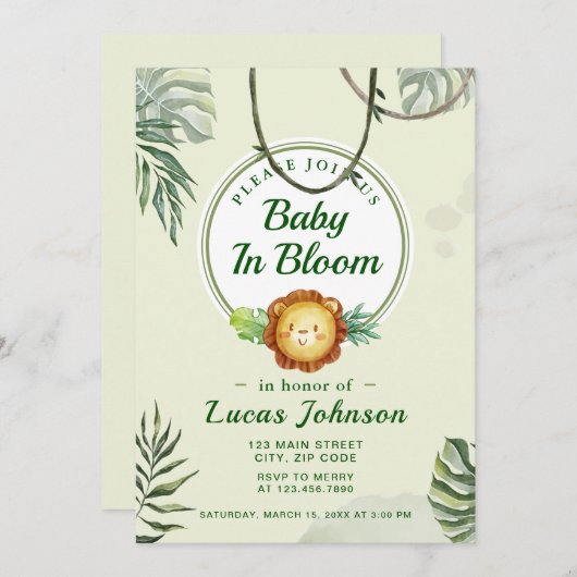 Baby in Bloom Oerwoud Douche Boy Uitnodiging (Voorkant / Achterkant)