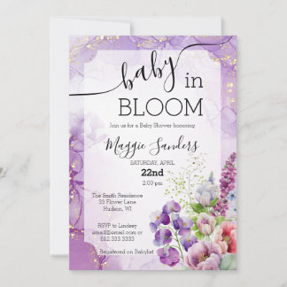 Baby in Bloom Paars Floral Baby shower Invitation Kaart