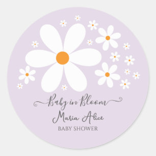 Baby in Bloom Paarse Daisy Baby shower Ronde Sticker