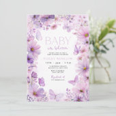 Baby in Bloom Paarse Vlinder Baby shower Kaart (Staand voorkant)