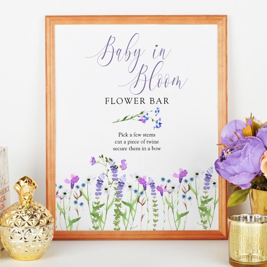 Baby in Bloom Paarse Wilde Bloembalk Poster