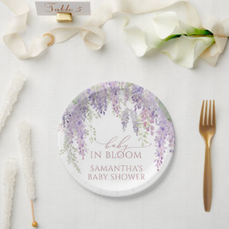 Baby in Bloom Paarse Wisteria Baby Shower Papieren Bordje