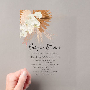 Baby in Bloom Pampas Gras Boho Bloemenshowers Acryl Uitnodigingen