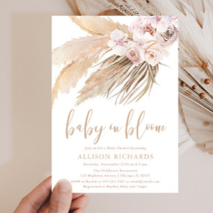 Baby in bloom pampas gras boho girl baby shower kaart