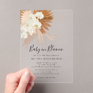 Baby in Bloom Pampas Grass Boho Bloemendouche Acryl Uitnodigingen
