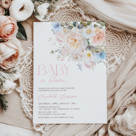Baby in Bloom Pastel Floral Baby shower Uitnodigin Kaart