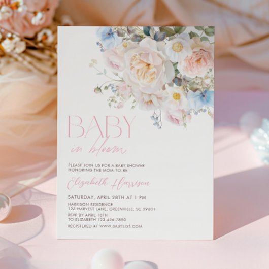 Baby in Bloom Pastel Floral Baby shower Uitnodigin Kaart