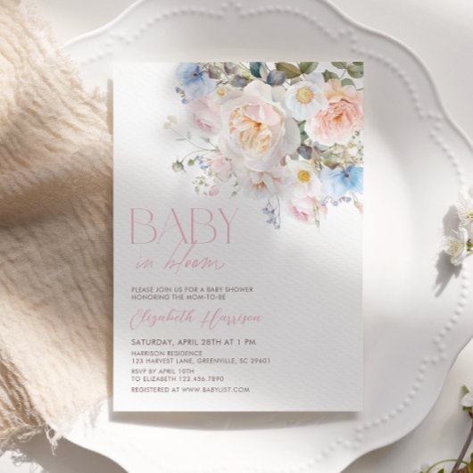 Baby in Bloom Pastel Floral Baby shower Uitnodigin Kaart