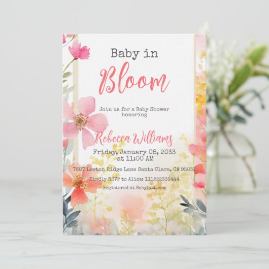 Baby in Bloom Peach Wildflower Floral Baby shower Kaart (Staand voorkant)