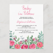 Baby in Bloom Pink Baby shower Invitation Briefkaa Uitnodiging Briefkaart (Voorkant)