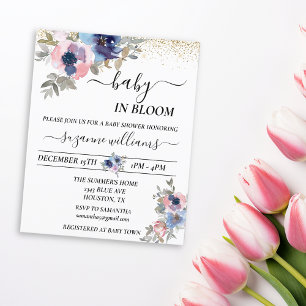 Baby in Bloom Pink Blue Handwrite Gold Confetti