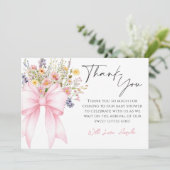Baby in Bloom Pink Bow Baby shower Dank u kaart (Staand voorkant)