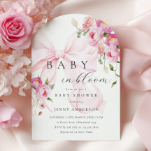 Baby In Bloom Pink Bow Baby Shower Invitation