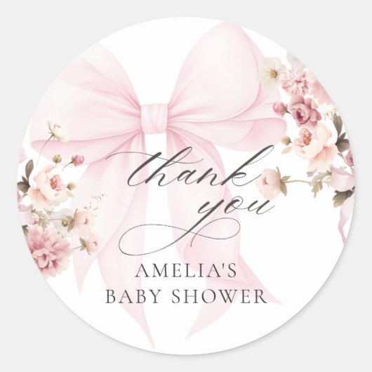 Baby In Bloom Pink Bow Baby Shower Sticker (Voorkant)