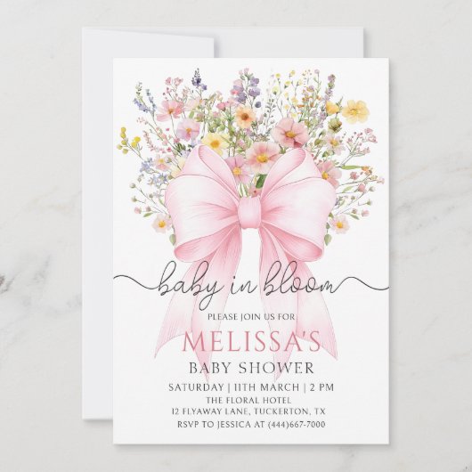 Baby in Bloom Pink Bow Baby shower Uitnodiging (Voorkant)