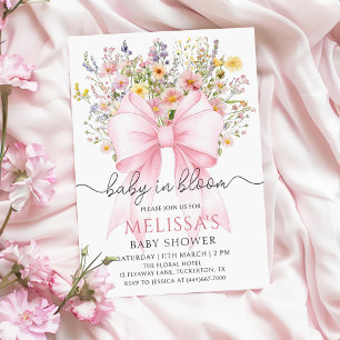Baby in Bloom Pink Bow Baby shower Uitnodiging