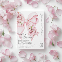 Baby in Bloom Pink Bow Baby shower Uitnodiging