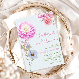 Baby in Bloom Pink Bow Blue Baby shower Kaart