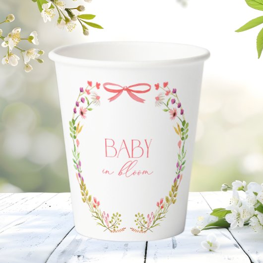 Baby in Bloom Pink Bow Floral Garden Baby Shower Papieren Bekers