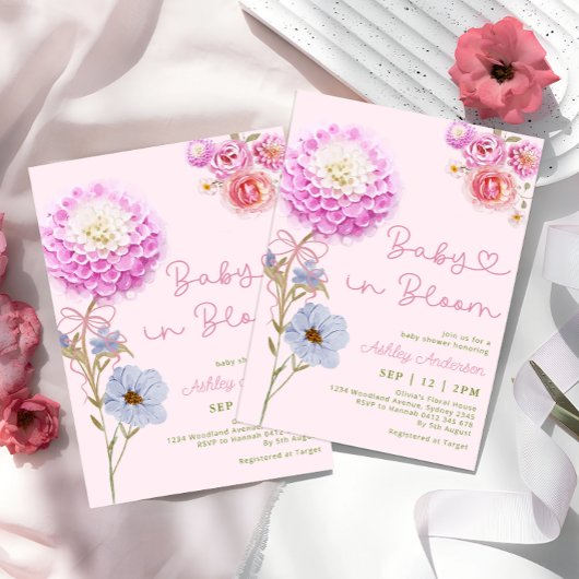 Baby in Bloom Pink Bow Girl Baby shower Kaart