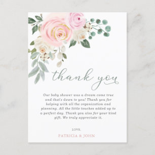 Baby in Bloom Pink Floral Baby shower Dank u Briefkaart