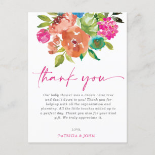 Baby in Bloom Pink Floral Baby shower Dank u Briefkaart