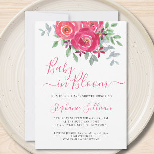Baby in Bloom Pink Floral Baby shower Invitation Kaart